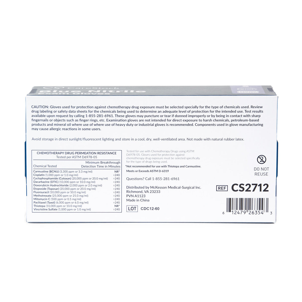 Exam Glove CareStock™ Small NonSterile Nitrile Standard Cuff Length Textured Fingertips Blue Chemo Tested - BeHope