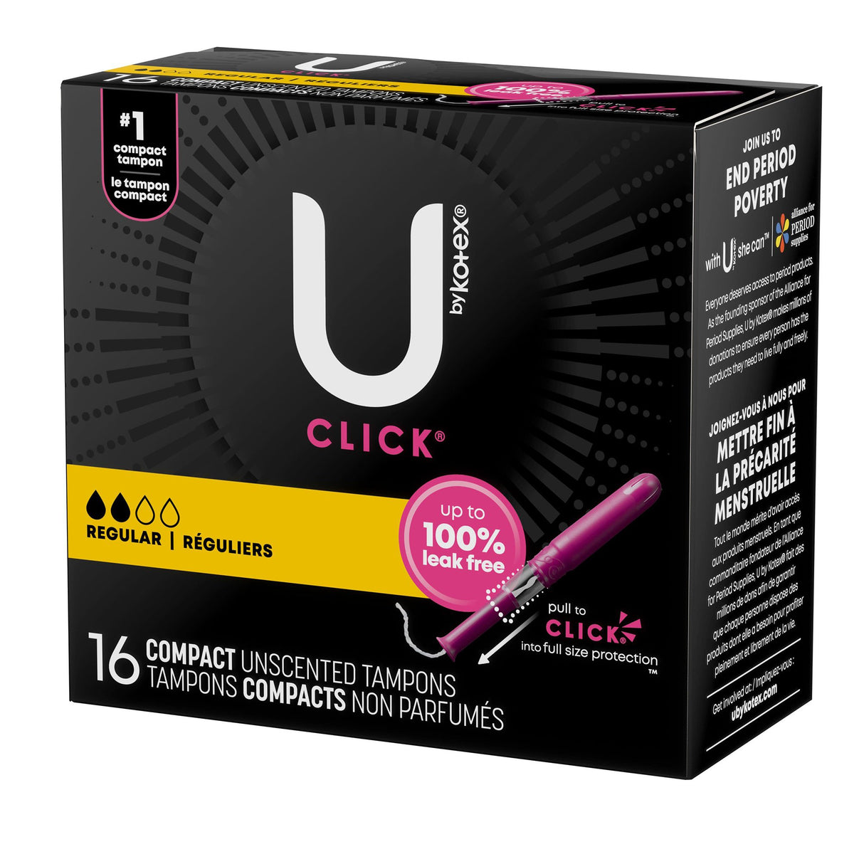 Tampon U by Kotex® Click® Regular Absorbency Plastic Applicator Individually Wrapped - BeHope