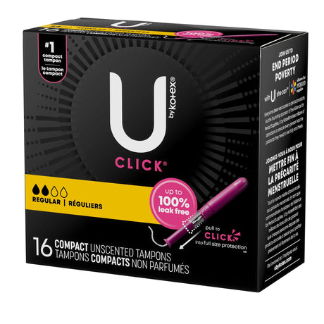 Tampon U by Kotex® Click® Regular Absorbency Plastic Applicator Individually Wrapped - BeHope