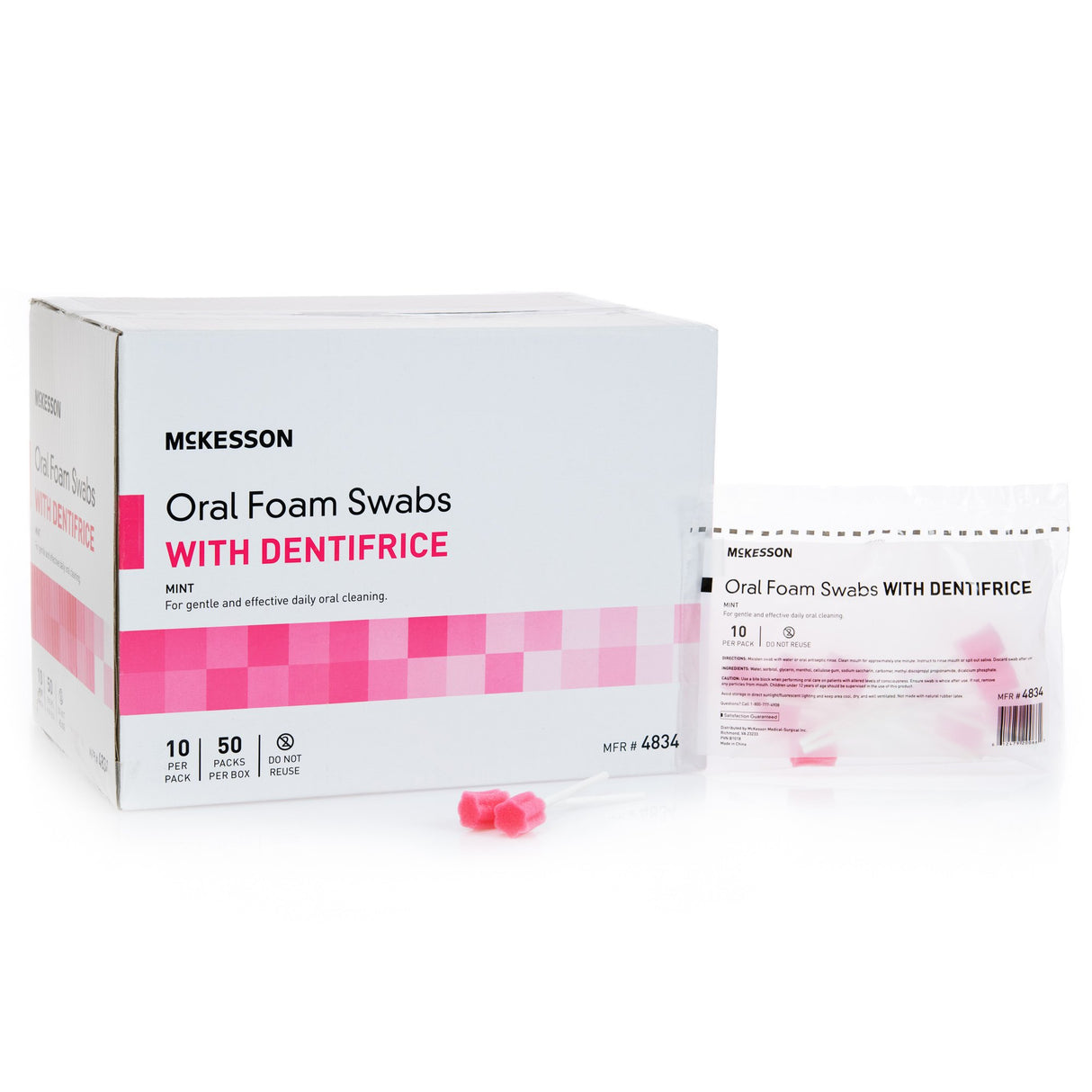 Oral Swab McKesson Dentifrice Foam Tip 10 per Pack - BeHope