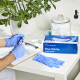 Exam Glove CareStock™ Medium NonSterile Nitrile Standard Cuff Length Textured Fingertips Blue Chemo Tested - BeHope