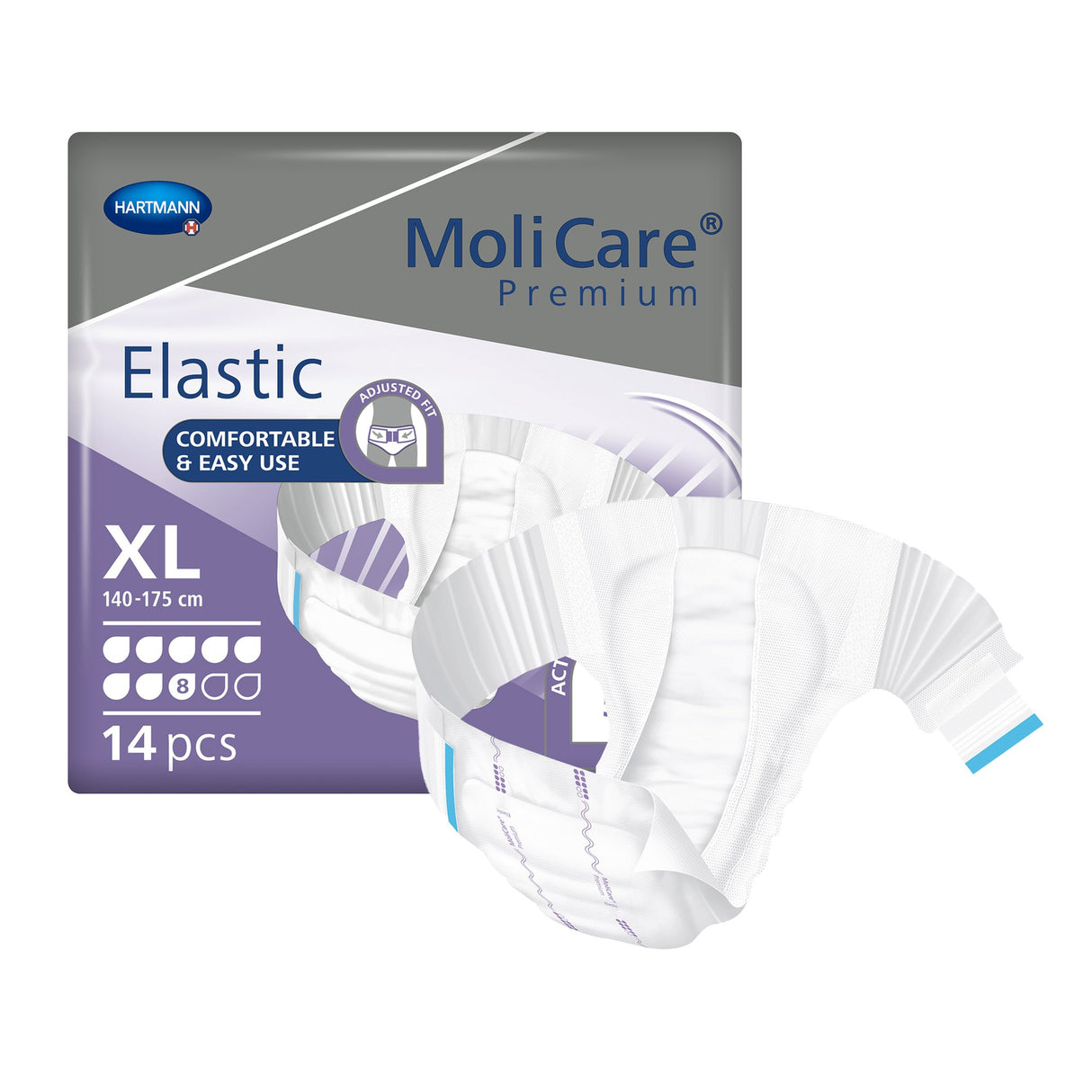 Unisex Adult Incontinence Brief MoliCare® Premium Elastic 8D X-Large Disposable Heavy Absorbency - BeHope