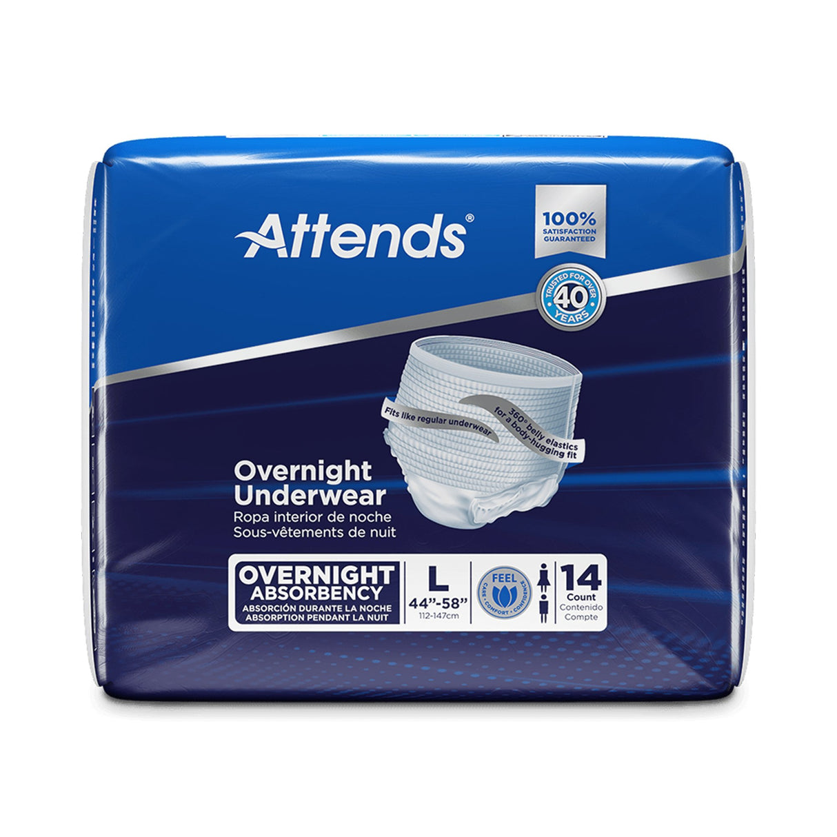 Unisex Adult Absorbent Underwear Attends Overnight Pull On with Tear Away Seams Large Disposable Heavy Absorbency