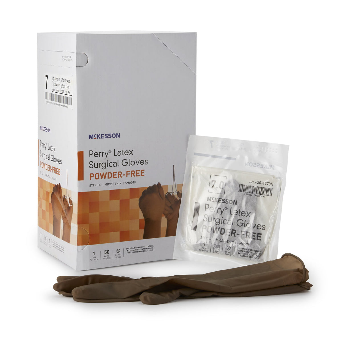 Surgical Glove McKesson Perry® Size 7 Sterile Latex Standard Cuff Length Smooth Brown Not Chemo Approved - BeHope