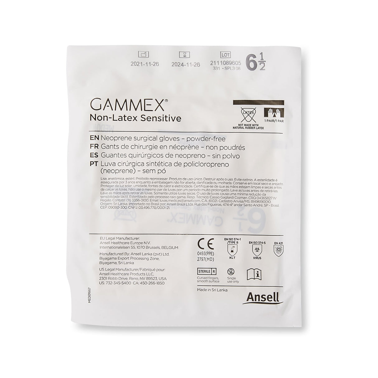 Surgical Glove GAMMEX® Non-Latex Sensitive Size 6.5 Sterile Polychloroprene Standard Cuff Length Micro-Textured Cream Chemo Tested - BeHope