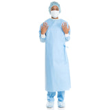 Non-Reinforced Surgical Gown with Towel ULTRA Small Blue Sterile AAMI Level 3 Disposable - BeHope