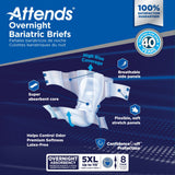 Unisex Adult Incontinence Brief Attends® Overnight Bariatric 5X-Large Disposable Heavy Absorbency - BeHope