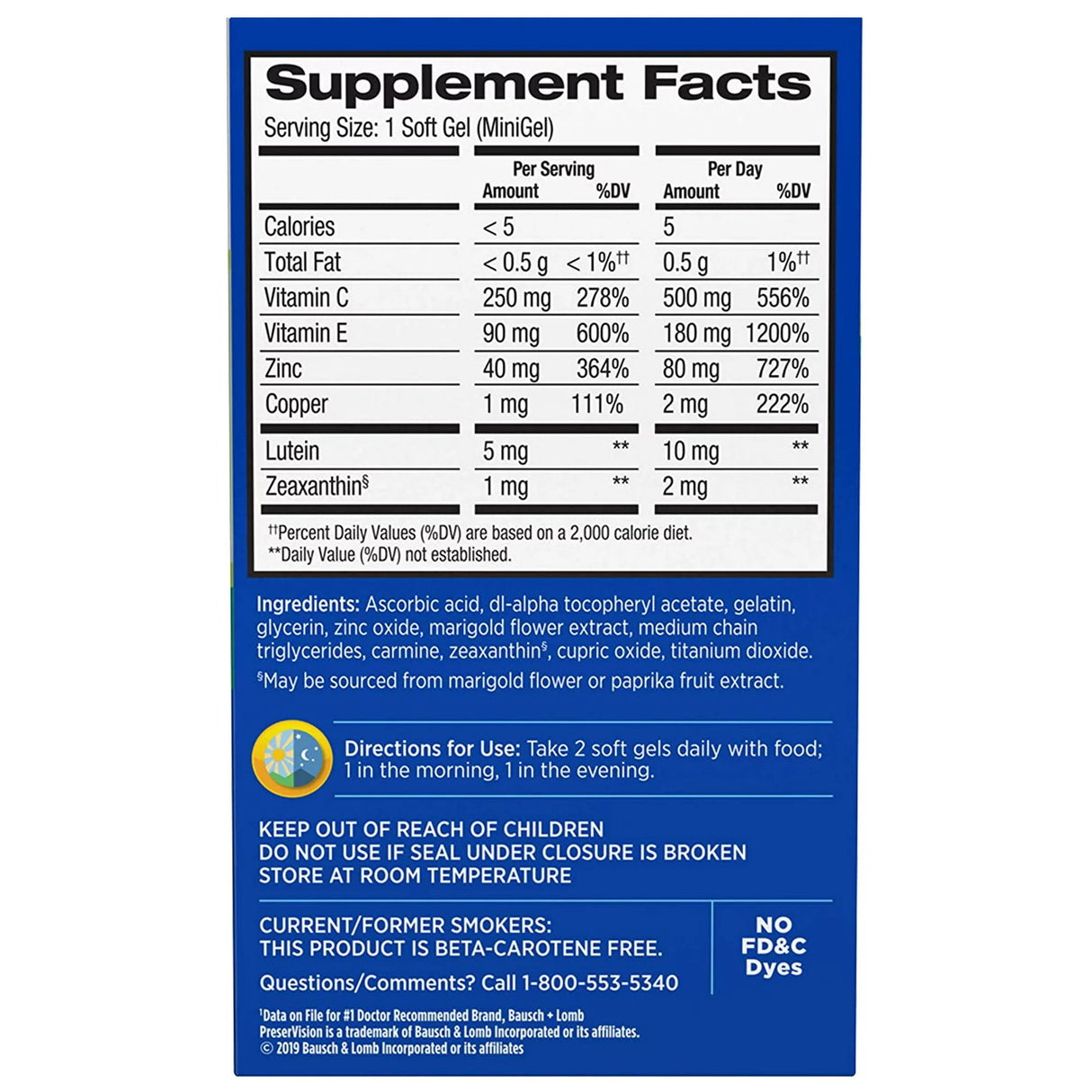 Eye Vitamin Supplement PreserVision® Areds 2 Ascorbic Acid / Vitamin E 2200 IU - 226 mg Strength Capsule 120 per Bottle - BeHope