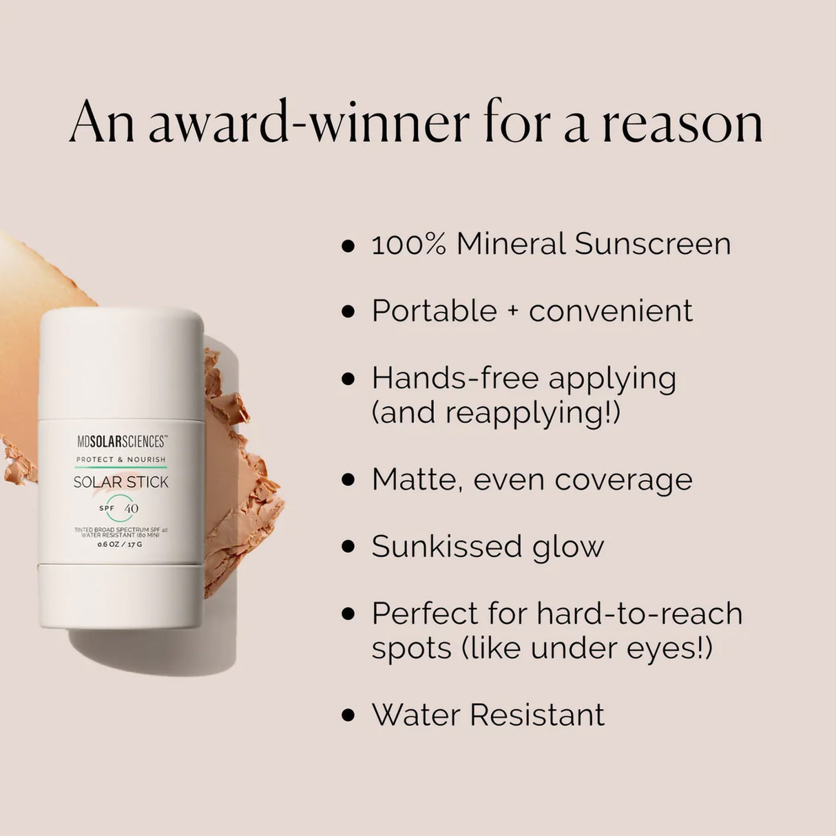 Sunscreen MDSolarSciences® Tinted Solar Stick™ SPF 40 Stick 0.6 oz. Tube - BeHope
