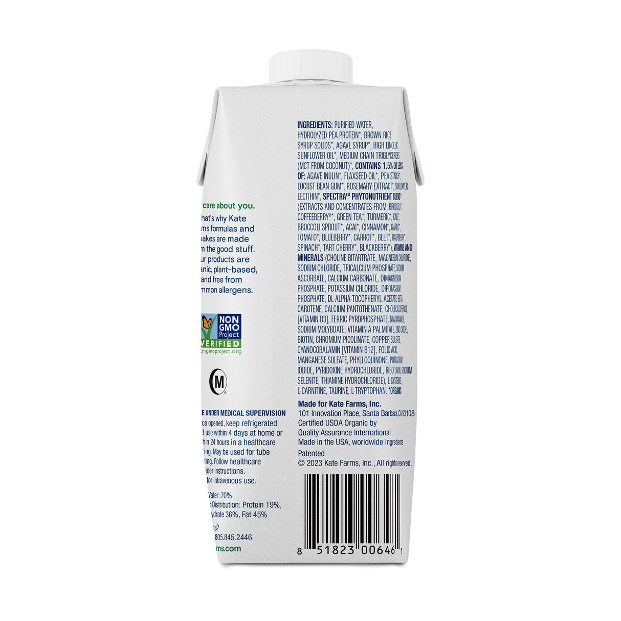 Oral Supplement Kate Farms Peptide 1.5 Plain Flavor Liquid 11 oz. Carton - BeHope