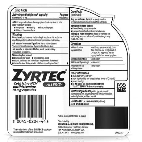 Allergy Relief Zyrtec® 10 mg Strength Liqui-Gel 40 per Bottle - BeHope