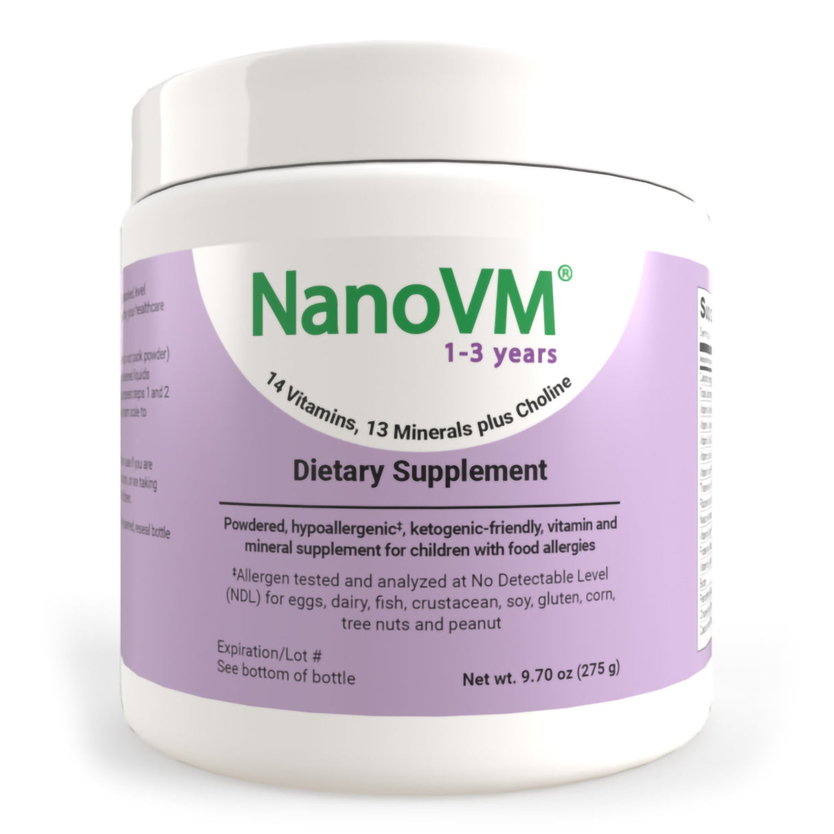 Pediatric Oral Supplement NanoVM 1 - 3 Years Unflavored 275 Gram Jar Powder Vitamins / Minerals Food Allergies
