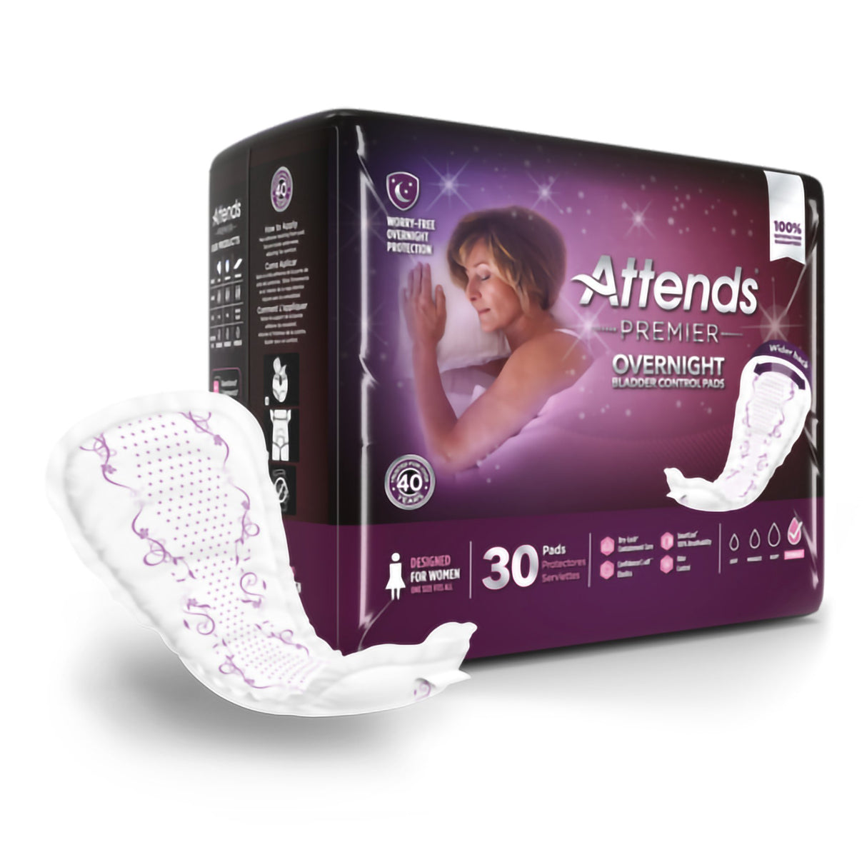 Bladder Control Pad Attends Premier Overnight 15 Inch Length Heavy Absorbency Polymer Core One Size Fits Most