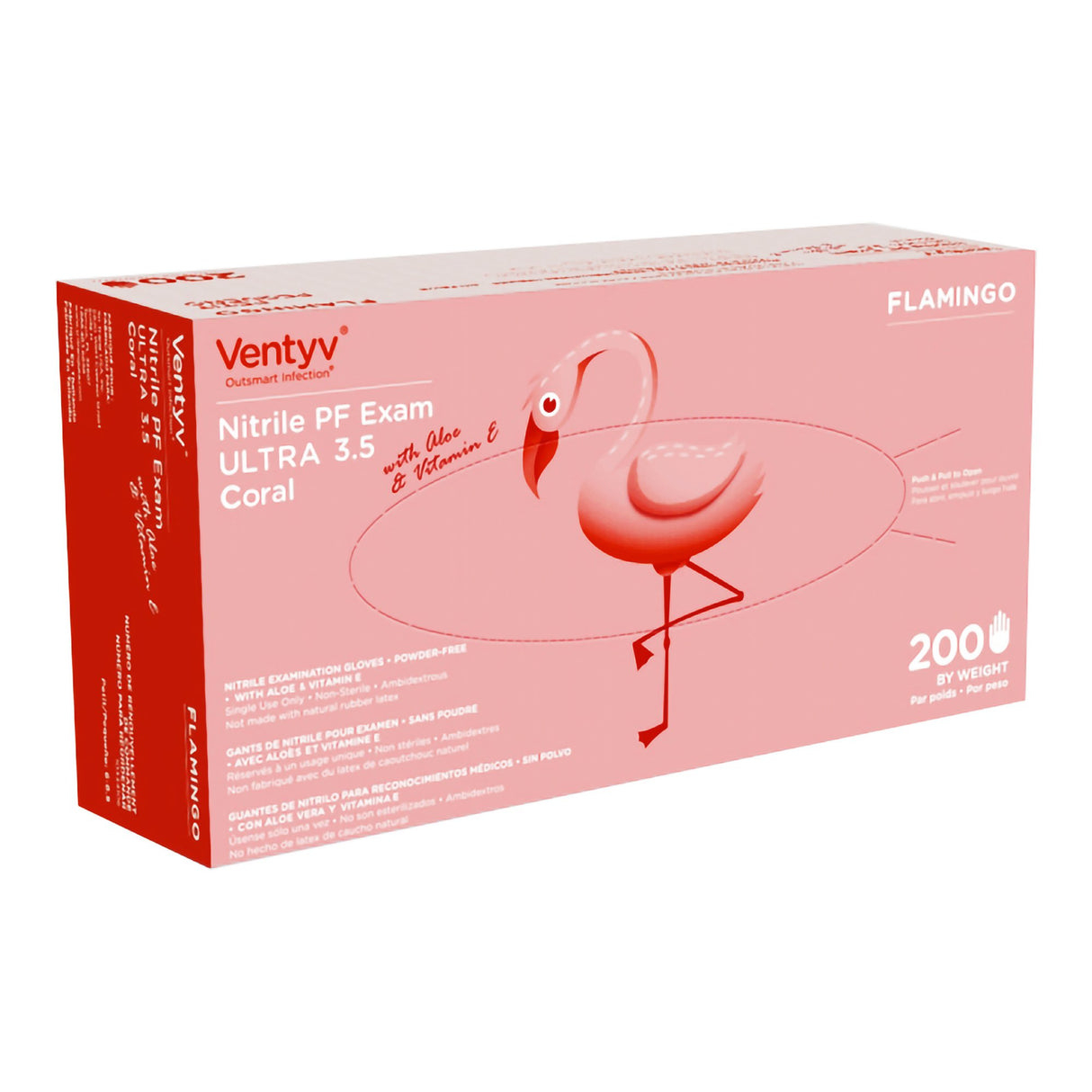 Exam Glove Ventyv® Ultra 3.5 CORAL (FLAMINGO) Medium NonSterile Nitrile Standard Cuff Length Textured Fingertips Coral Not Rated - BeHope
