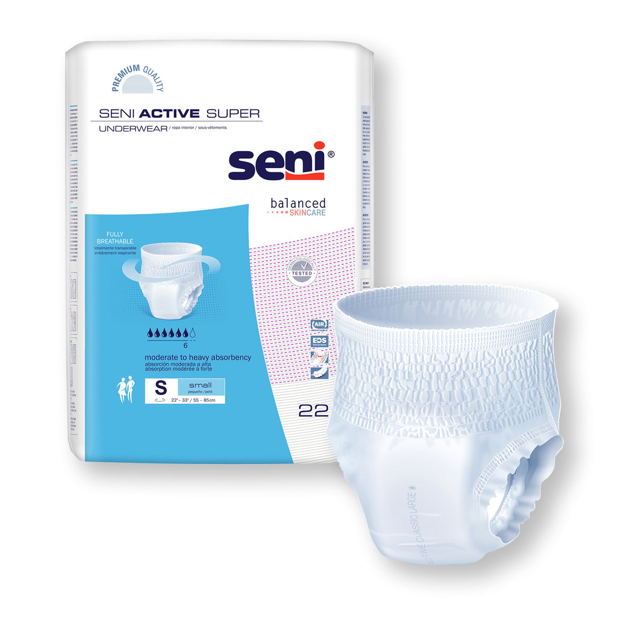 Unisex Adult Absorbent Underwear Seni® Active Super Pull On with Tear Away Seams Small Disposable Moderate Absorbency - BeHope