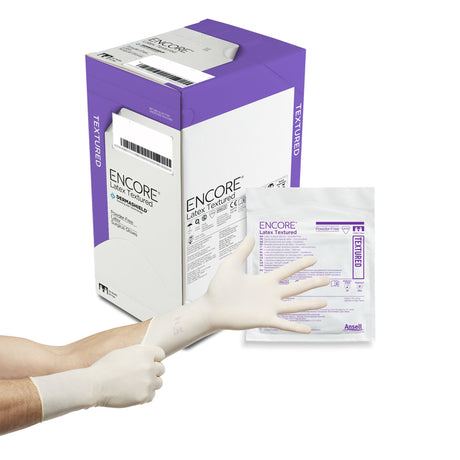 Surgical Glove ENCORE® Latex Textured Size 9 Sterile Latex Standard Cuff Length Fully Textured Ivory Chemo Tested - BeHope