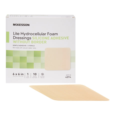 Thin Foam Dressing McKesson Lite 6 X 6 Inch Without Border Film Backing Silicone Gel Adhesive Square Sterile - BeHope