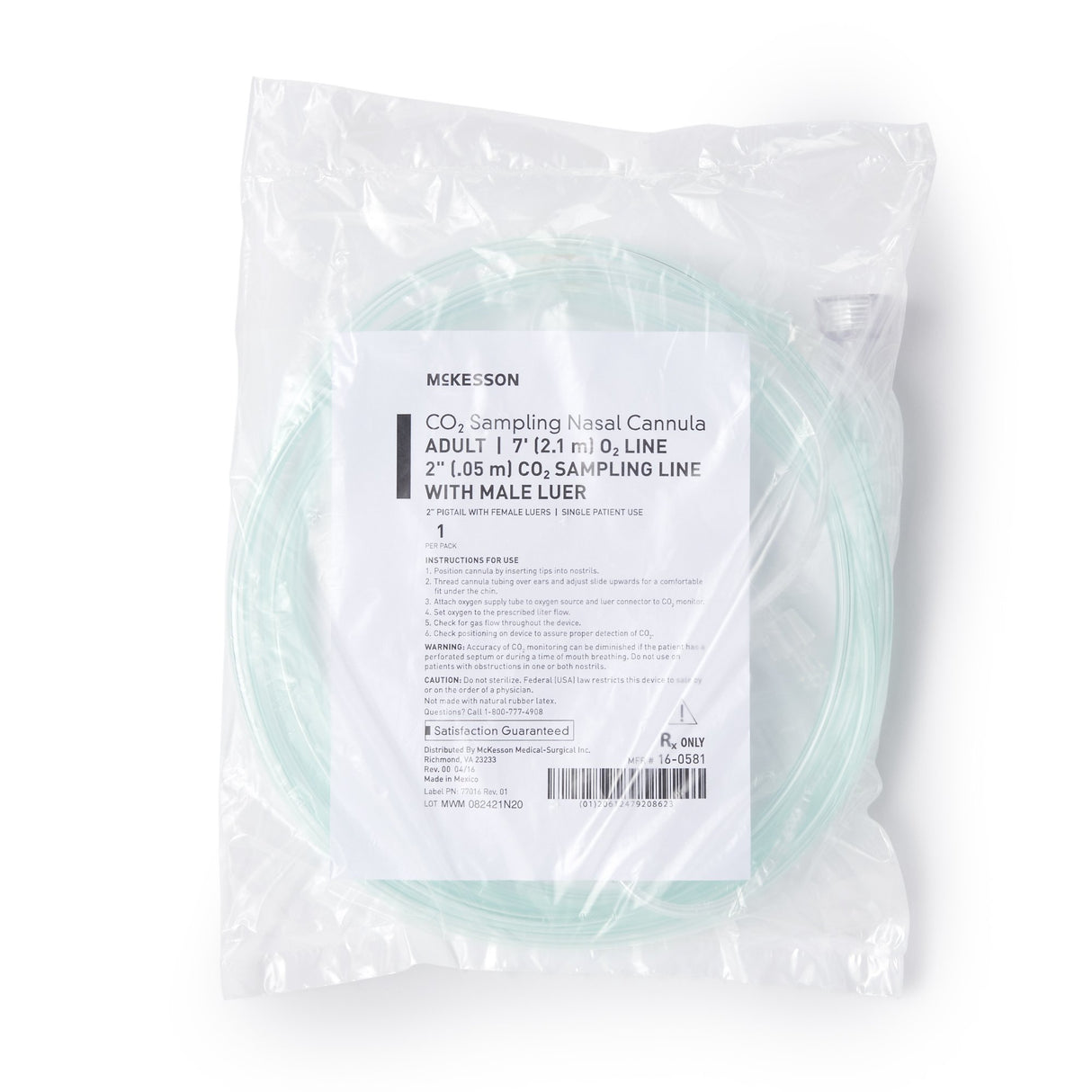 ETCO2 Nasal Cannula McKesson Adult Curved Prongs 7 Foot Tubing - BeHope