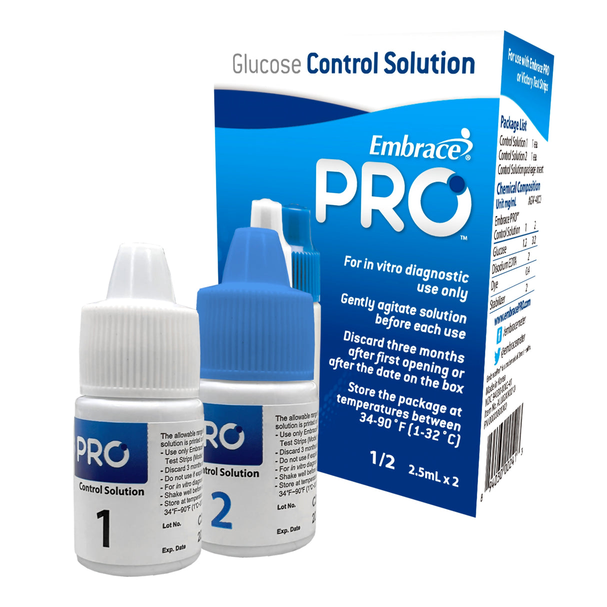 Blood Glucose Control Solution Embrace® Pro 2 X 4 mL Level 1 & 2 - BeHope
