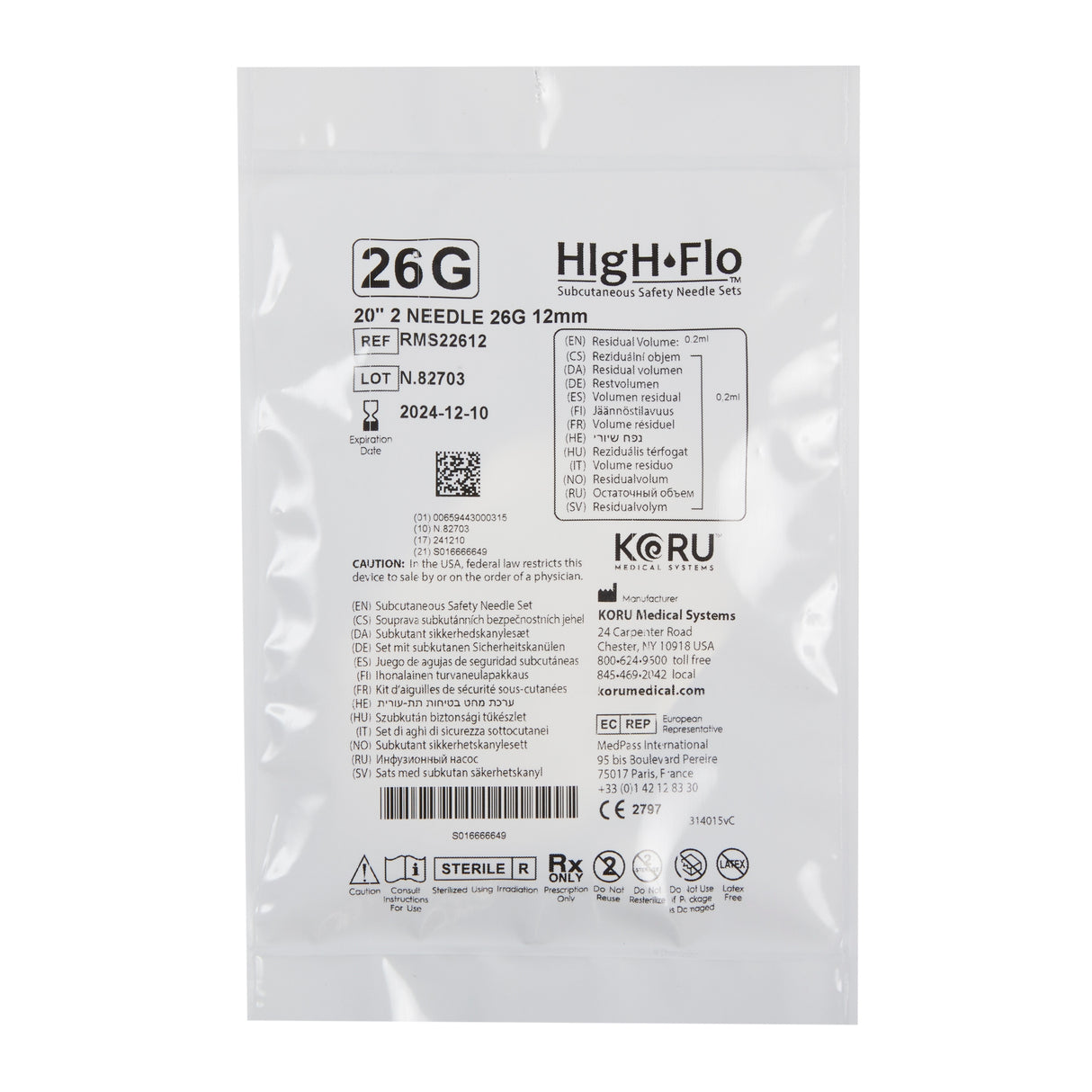 Sub-q Infusion Set High-flo™2 Comfortable with Tegaderm Dressing - BeHope