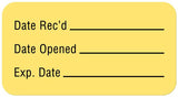 Pre-Printed / Write On Label Auxiliary Label Yellow Paper Date Rec'D __________ / Date Opened __________ / Exp. Date __________ Quality Control Label 7/8 X 1-5/8 Inch - BeHope