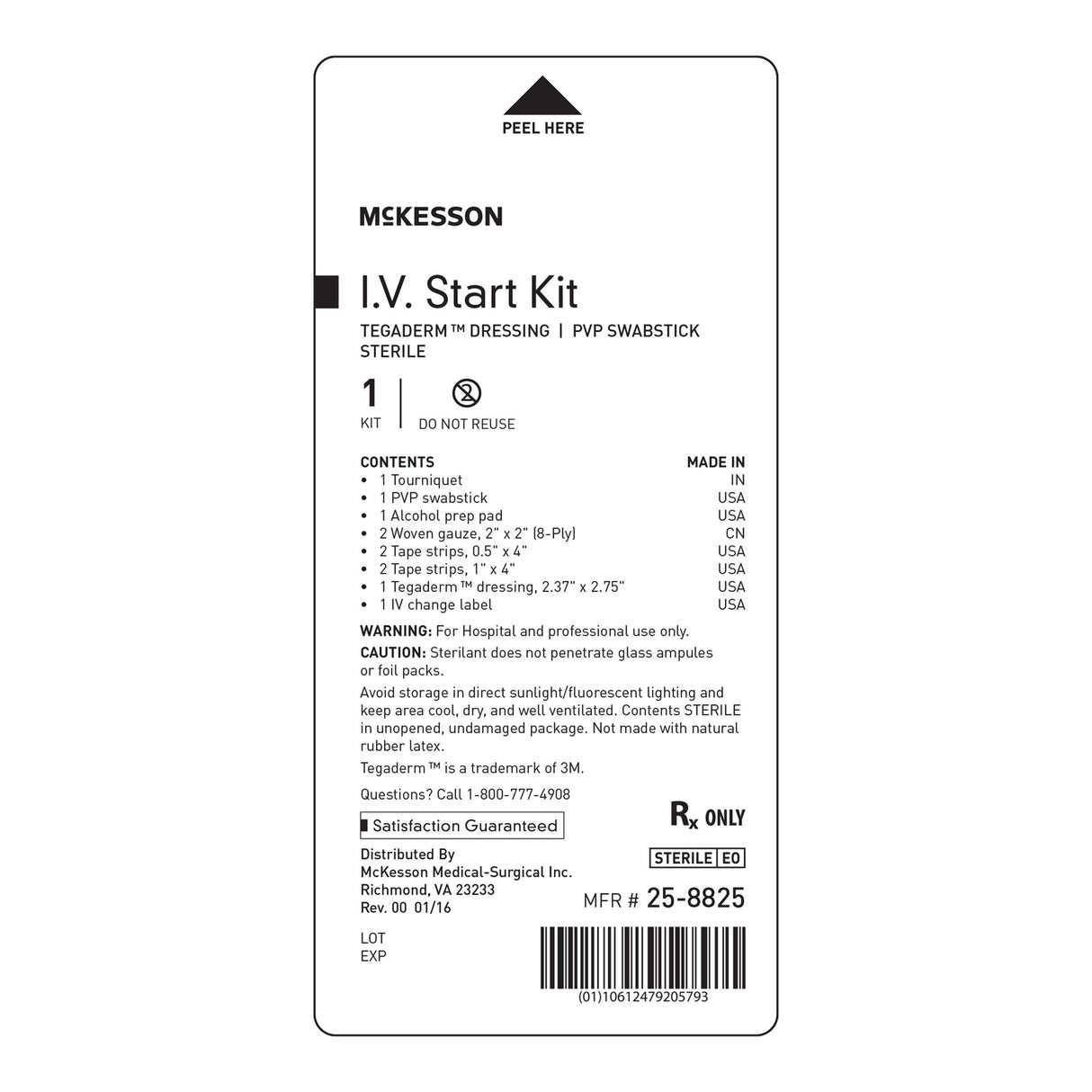I.V. Start Kit McKesson Sterile with Tegaderm Dressing - BeHope