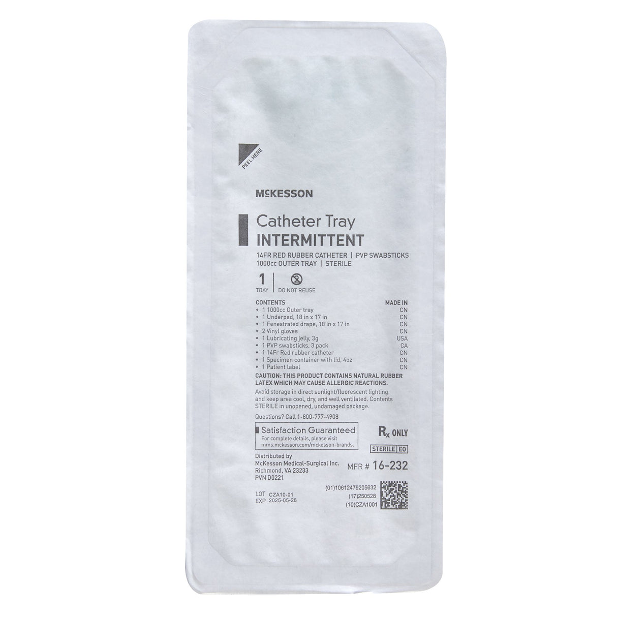 Intermittent Catheter Tray McKesson Urethral 14 Fr. Without Balloon Red Rubber - BeHope