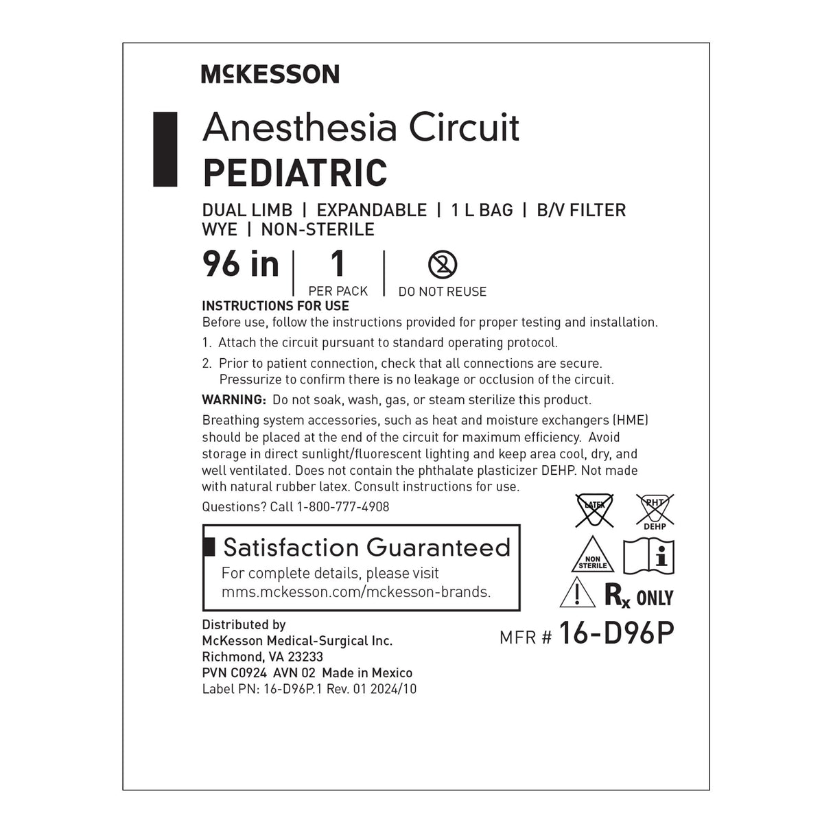 McKesson Anesthesia Breathing Circuit Expandable Tube 96 Inch Tube Dual Limb Pediatric 1 Liter Bag Single Patient Use - BeHope