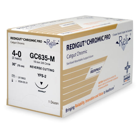 Absorbable Suture Reli® PRO Chromic Gut Reverse Cutting Needle RediPass Coating - BeHope