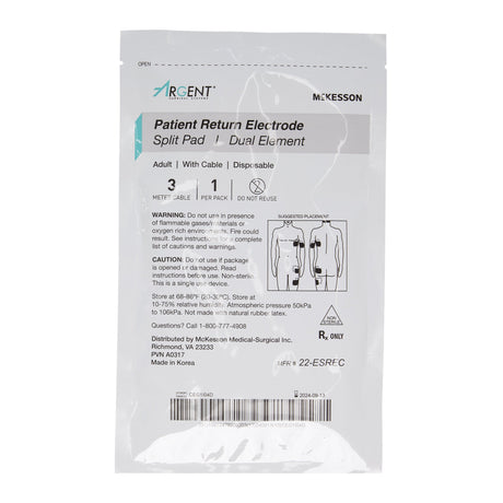 McKesson Argent Patient Return Electrode Split Pad Dual Element - BeHope