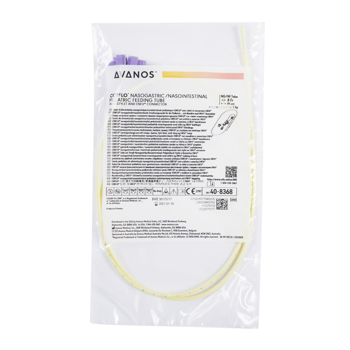 Pediatric Nasogastric Feeding Tube with ENFit® Connector CORFLO®-ULTRA Ped NG 8 Fr. 36 Inch Tube - BeHope