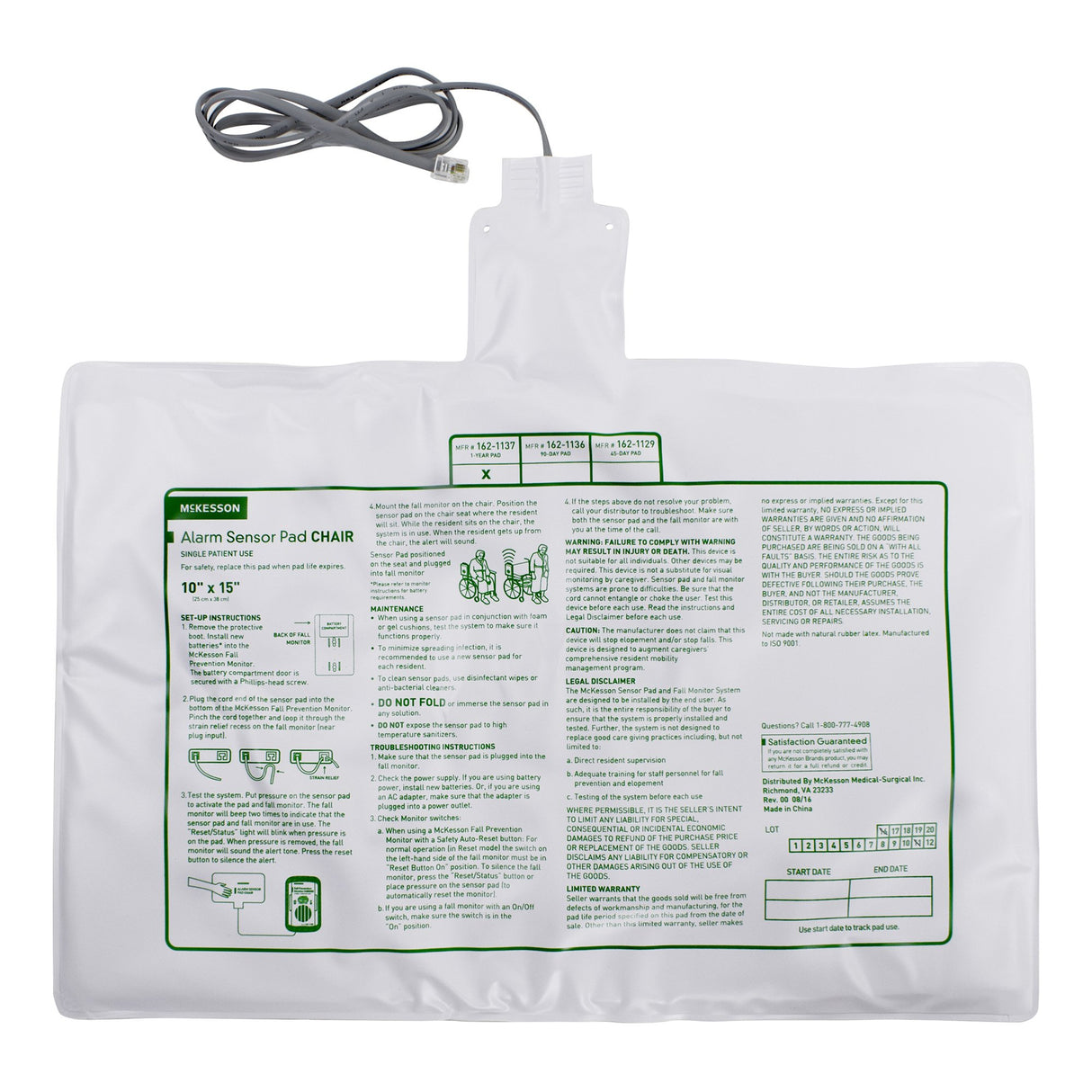 Chair Sensor Pad McKesson Brand 10 X 15 Inch - BeHope