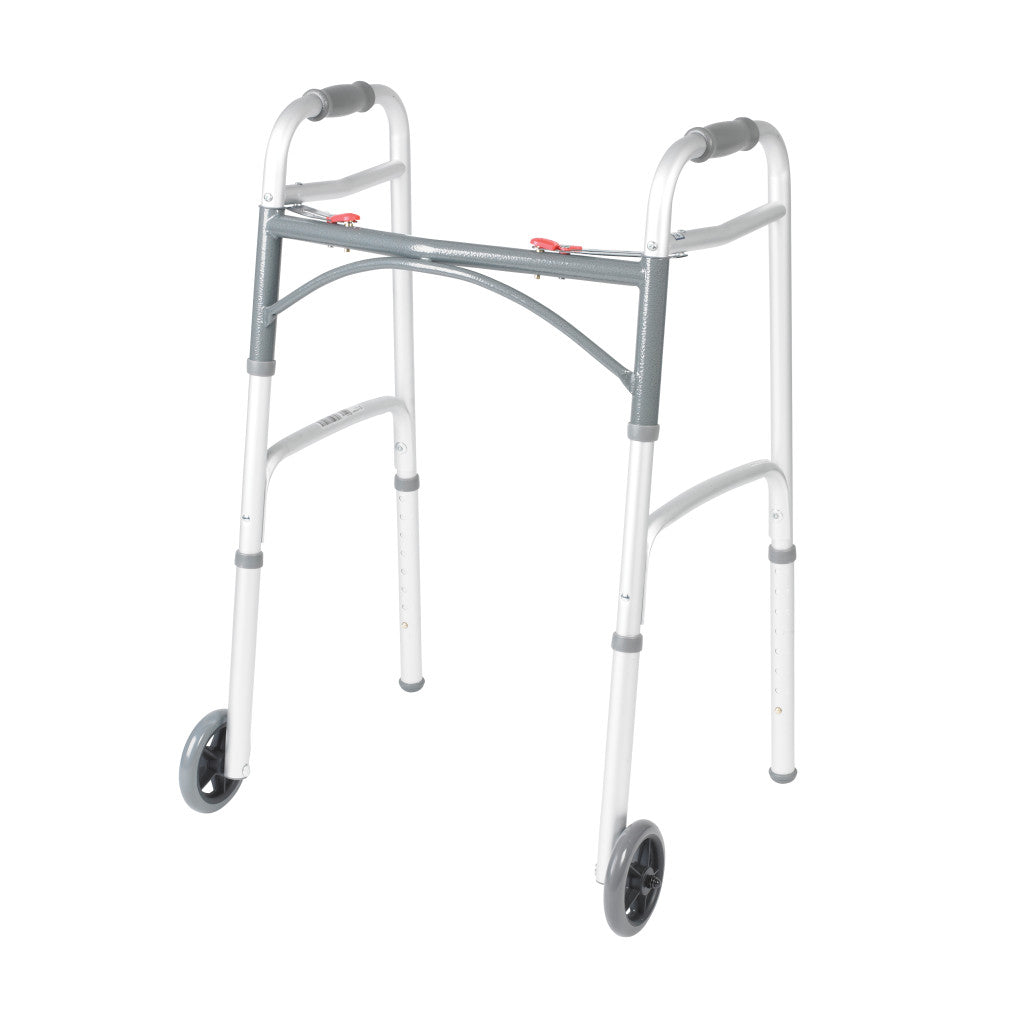 Deluxe Folding Walker, Two Button with 5" Wheels -BeHope