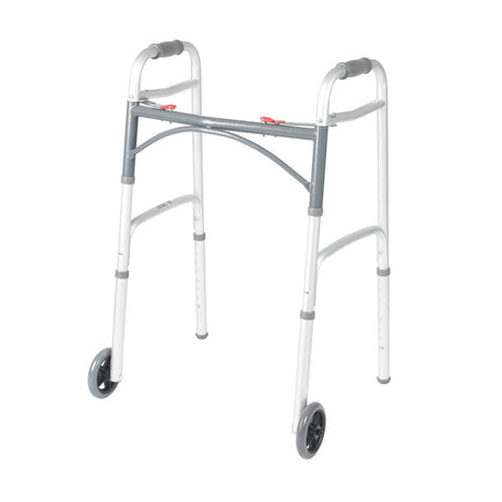 Deluxe Folding Walker, Two Button With 5" Wheels - BeHope