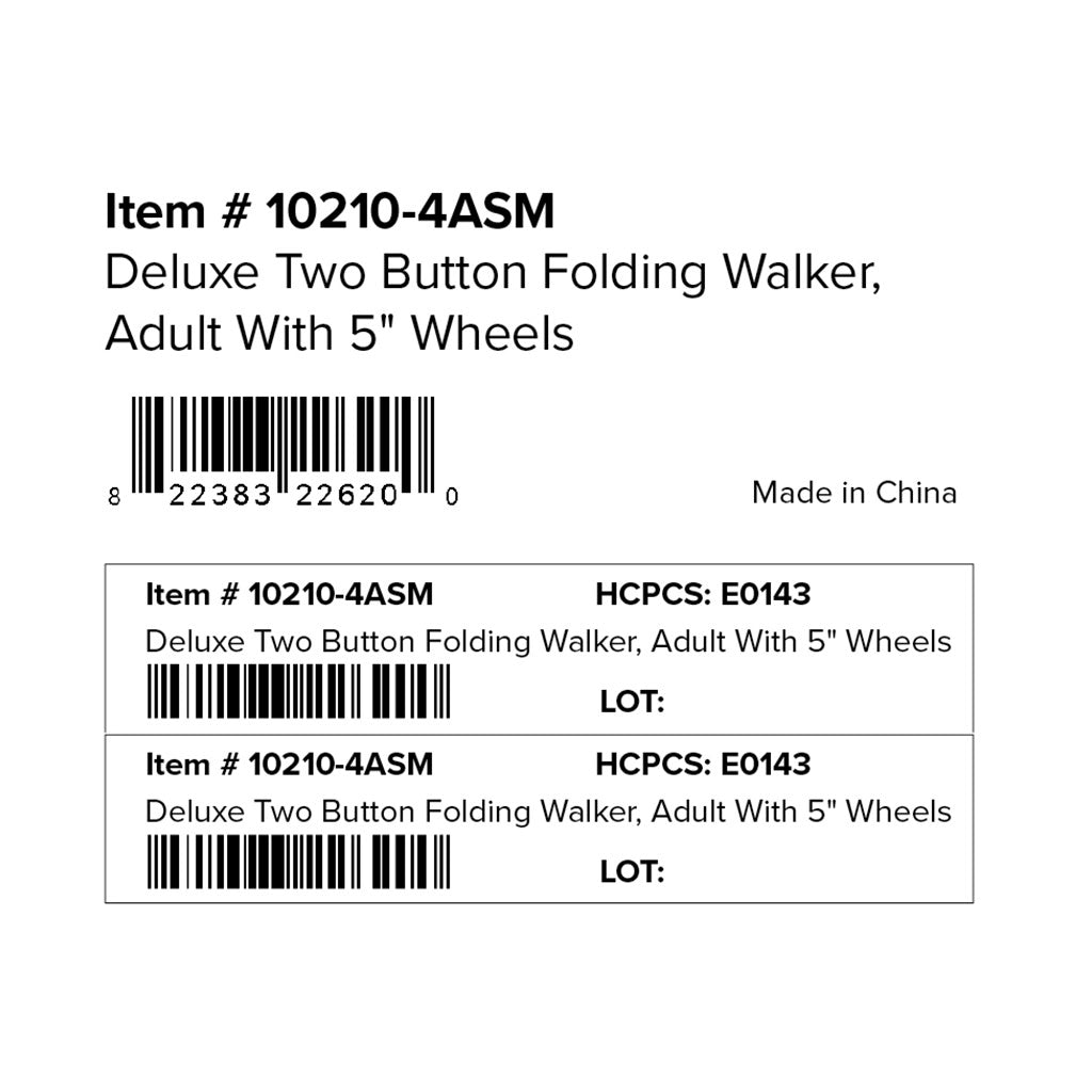 Deluxe Folding Walker, Two Button with 5" Wheels -BeHope
