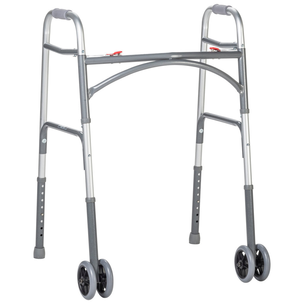 Bariatric Aluminum Two Button Folding Walker With Wheels - BeHope