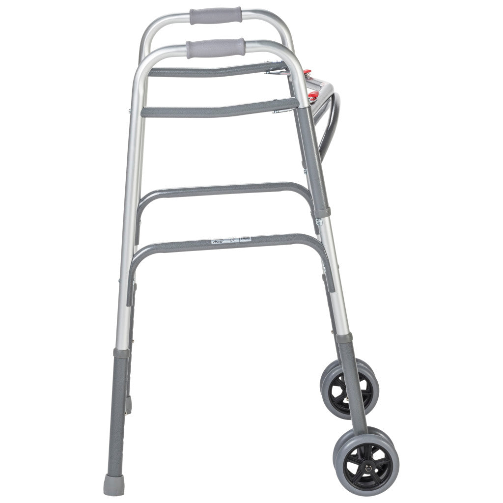 Bariatric Aluminum Two Button Folding Walker With Wheels - BeHope