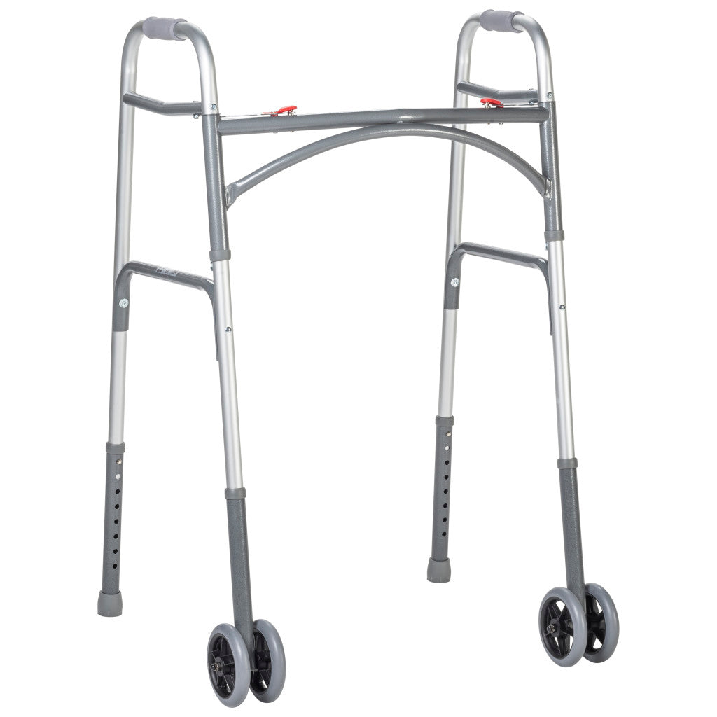 Bariatric Aluminum Two Button Folding Walker With Wheels - BeHope