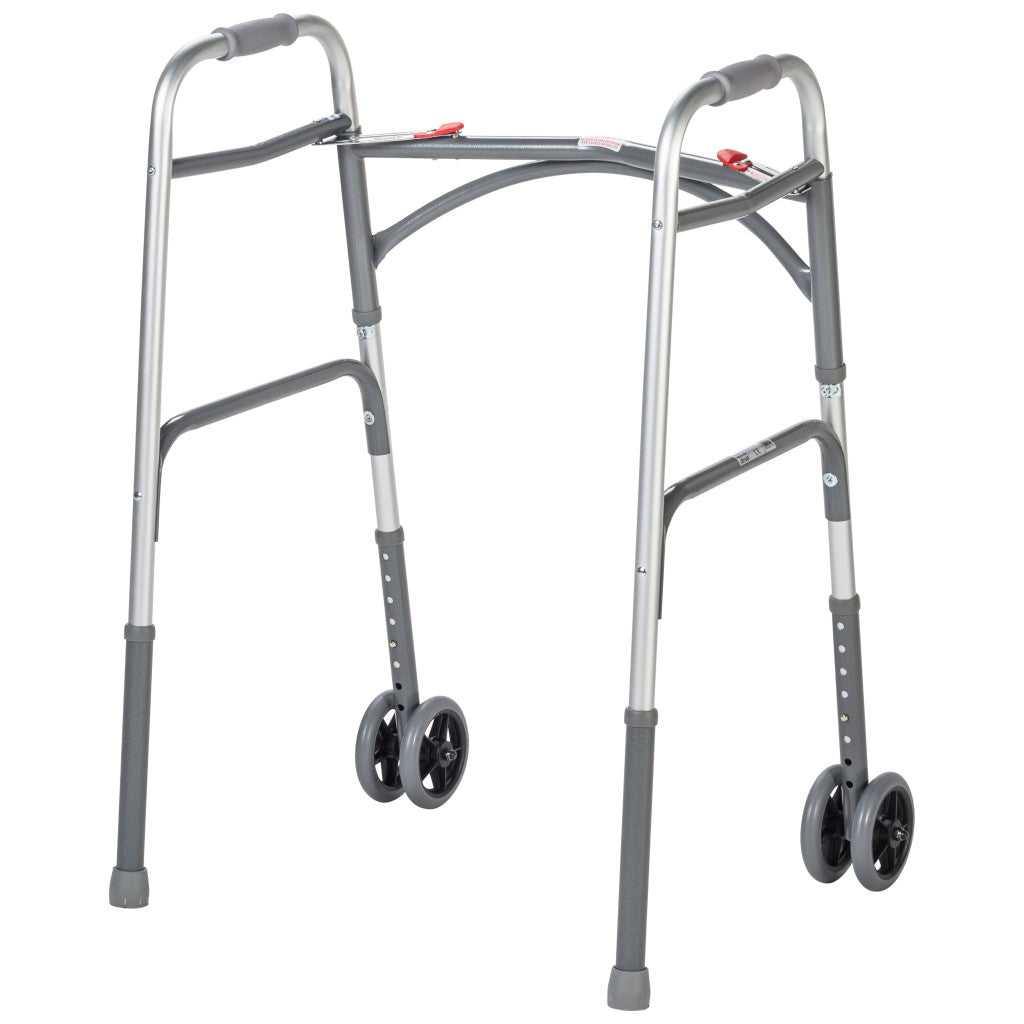 Bariatric Aluminum Two Button Folding Walker With Wheels - BeHope