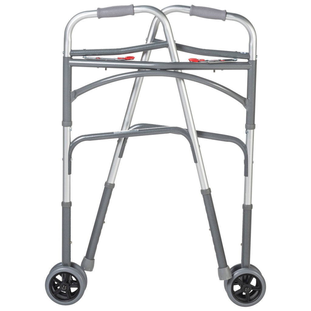 Bariatric Aluminum Two Button Folding Walker With Wheels - BeHope