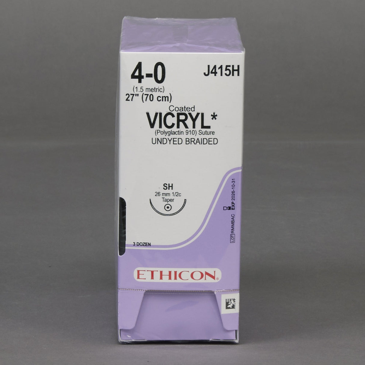 Absorbable Suture with Needle Coated Vicryl™ Polyglactin 910 SH 1/2 Circle Taper Point Needle Size 4-0 Braided - BeHope