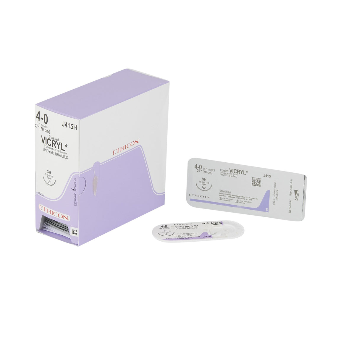 Absorbable Suture with Needle Coated Vicryl™ Polyglactin 910 SH 1/2 Circle Taper Point Needle Size 4-0 Braided - BeHope