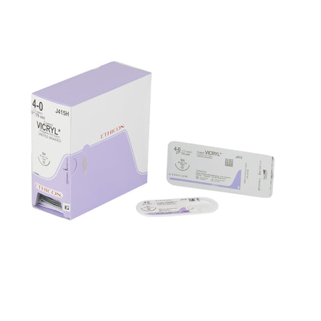 Absorbable Suture with Needle Coated Vicryl™ Polyglactin 910 SH 1/2 Circle Taper Point Needle Size 4-0 Braided - BeHope