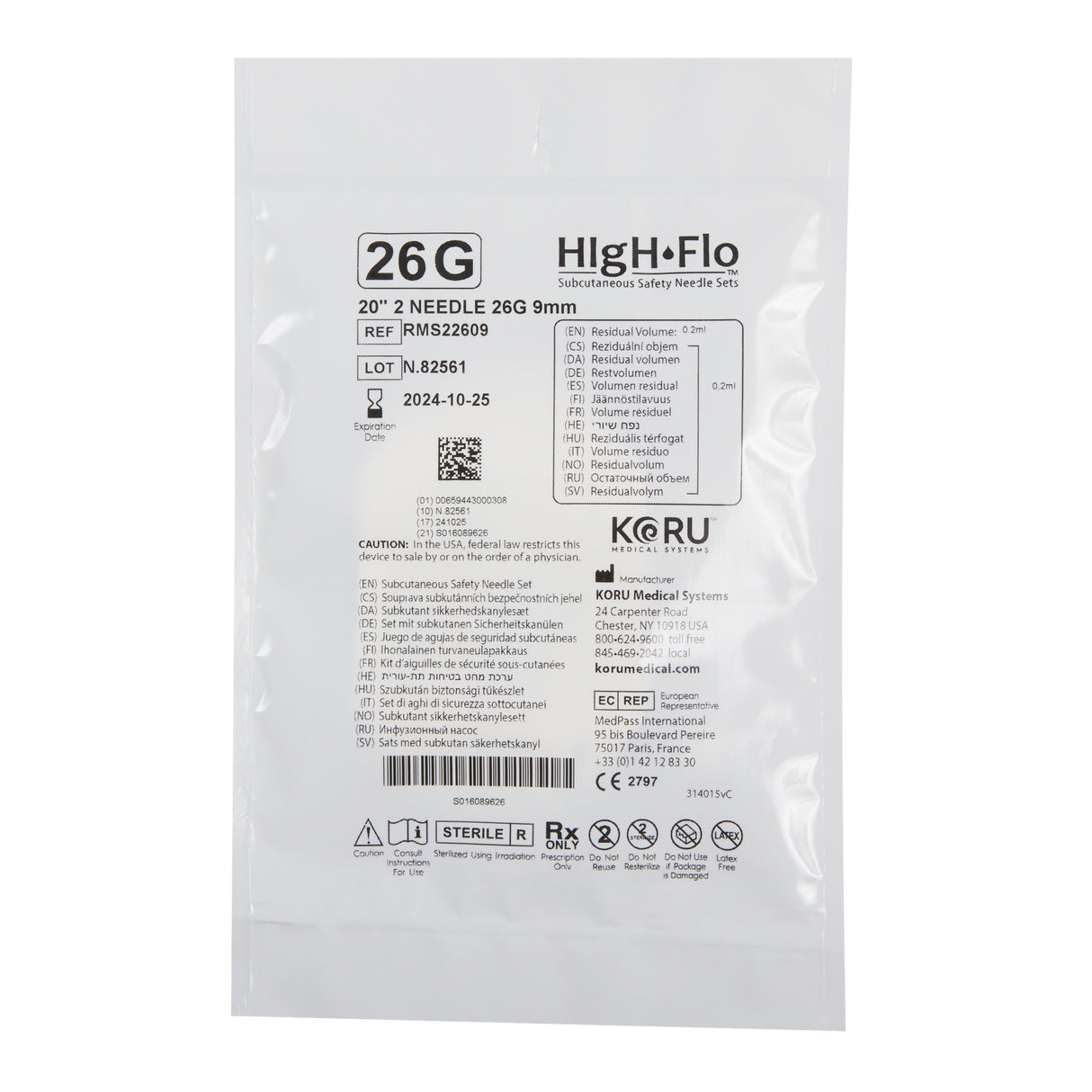 Sub-q Infusion Set High-flo™2 Comfortable with Tegaderm Dressing - BeHope