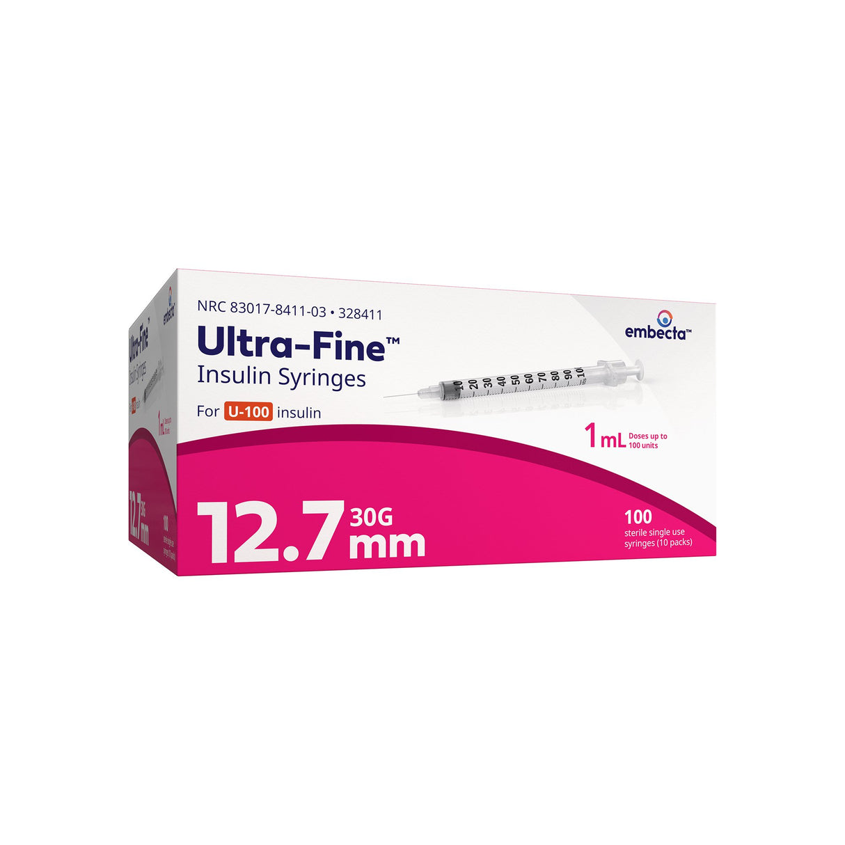 Standard Insulin Syringe with Needle Ultra-Fine™ 1 mL 1/2 Inch 30 Gauge NonSafety Regular Wall - BeHope