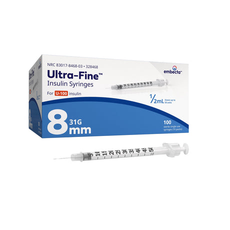 Standard Insulin Syringe with Needle Ultra-Fine™ Lo-Dose™ 0.5 mL 5/16 Inch 31 Gauge NonSafety Regular Wall - BeHope