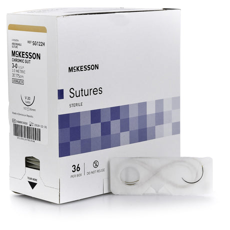 Absorbable Suture with Needle McKesson Chromic Gut V-20 1/2 Circle Taper Point Needle Size 3-0 Monofilament - BeHope
