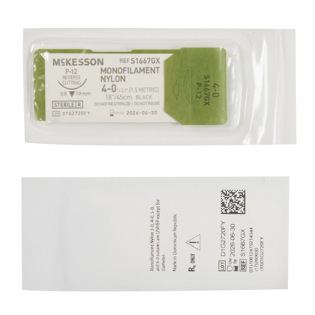 McKesson Nonabsorbable Nylon Monofilament Suture with Precision Reverse Cutting Needle - BeHope