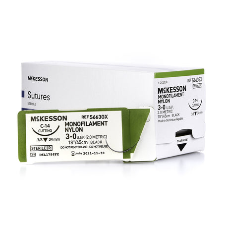 McKesson Nonabsorbable Nylon Monofilament Suture with Reverse Cutting Needle - BeHope