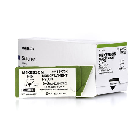 Nonabsorbable Surgical Suture with P-10 Precision Reverse Cutting Needle McKesson Nylon - BeHope